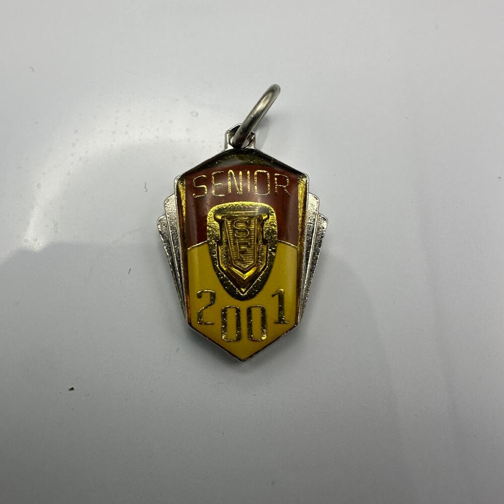 Vintage Herff Jones Senior 2001 Class Charm SF Maroon Yellow Enamel Two Tone HJ